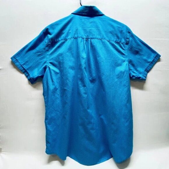 Van Heusen Shirt Men's Large Short Sleeve Classic Fit Button Down Blue Grid EUC - Picture 2 of 8